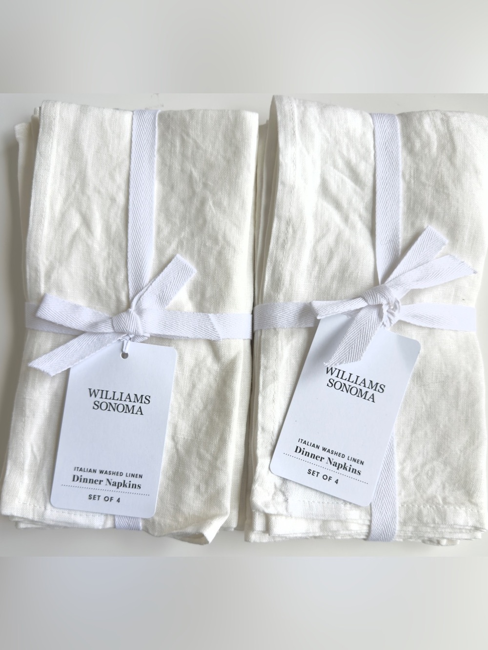Williams Sonoma 8 Italian Stonewashed 100% Linen Napkins, Cream NWT, Retail $139